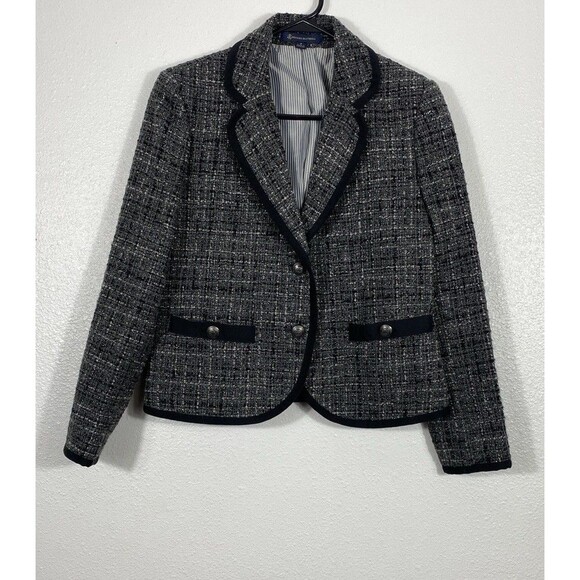 Brooks Brothers Jackets & Blazers - Brooks Brothers Bouclé Blazer Jacket Check Gray Black Women's Size 4